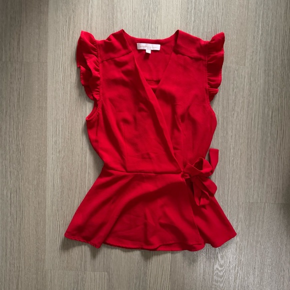 Monteau Tops - Monteau Vibrant Red Ruffle Sleeve Blouse Medium